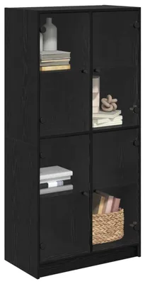 Image de vidaXL Buffet haut noir aspect chêne 68 x 37 x 142 cm en aggloméré
