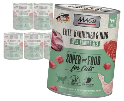 Produktbild von MAC's 6x800g getreidefreies Nassfutter für Katzen, Ente, Kaninchen, Rind
