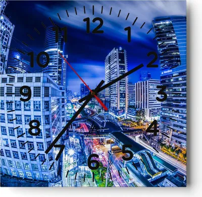 Produktbild von Wanduhr - Quadrat - Glasuhr - Asien bangkok stadt architektur - 30x30cm - Schleichendes Uhrwerk - Lautlos - zum Aufhängen bereit - Dekoration Modern - Wanddekoration aus Glas - C4AC30x30-2457