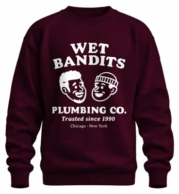 Imagen del producto de WET BANDITS PLUMBING CO. Empresa de fontanería de confianza desde 1990.Sudadera uni "Klempner Harry Marv", color burdeos, talla M