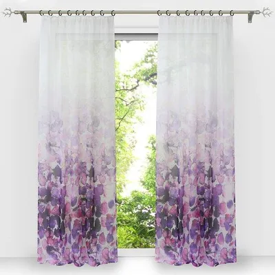 Productafbeelding van Ibenzoa® Transparante voile gordijn met vouwband, paars bloemenprint en kleurverloop, 145 x 140 cm, 100% polyester, lichtdoorlatend raamgordijn