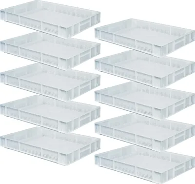 Produktbild von 10 Eurobehälter mit Griffleisten, LxBxH 600x400x85 mm, durchbrochen, weiß