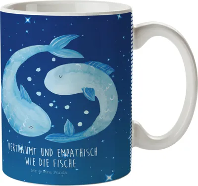 Produktbild von Mr. & Mrs. Panda Plastikbecher Sternzeichen Fische - Sternenhimmel Blau - Geschenk, Kindertasse, Trinklernbecher, Sternbild, Geburtstag März, Pott, Fisch, Kinderbecher