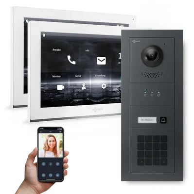 Produktbild von GOLIATH Hybrid IP Video Türsprechanlage | Anthrazit | 1-Fam | 2x 10" HD | Keypad | 180° Kamera