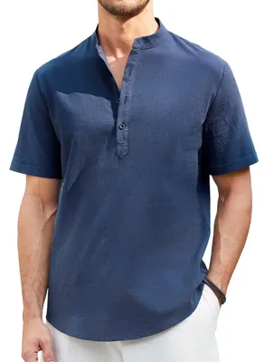 Imagen del producto de Solidchoice - Camisa de lino de manga corta para hombre, estilo Henley casual