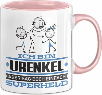 Produktbild von Urenkel Geschenk Tasse Ich Bin Urenkel Aber Sag Doch Einfach Superheld Lustige Geschenkdiee für Urenkel Kaffee-Becher (Rosa)