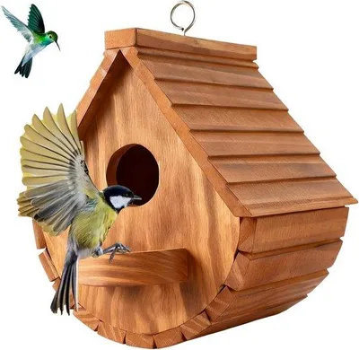 Productafbeelding van Vogelhuis voor Buiten, Vogelhuisje voor Wilde Vogels van Hout, Halve Maan, Weerbestendig, 15,3 x 17,5 x 20 cm, Decoratief voor Tuin en B