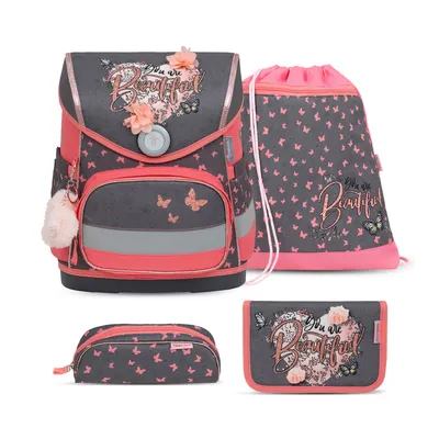 Produktbild von Belmil Compact ergonomisches Schulranzen-Set 4-teilig "Bloomy Blossom" mit Brustgurt, Magnetverschluss