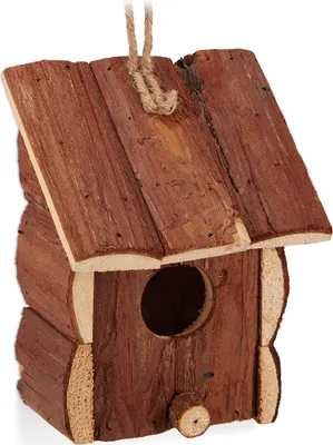 Produktbild von Relaxdays Mini Vogelhaus, Deko zum Aufhängen, unbehandeltes Holz, Balkon, Garten, Vogelhäuschen HBT 16,5x12x9,5cm, natur