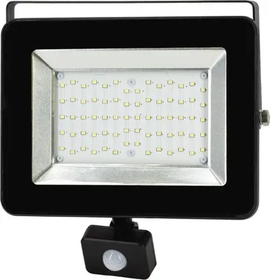 Produktbild von LED-Flutlicht Bewegungsmelder Dämmerung 50W Extraflach IP65 SCHWARZ - Kaltweiß 6000K - 8000K