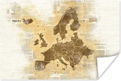 Produktbild von MuchoWow® Poster Karte von Europa - Braun - Zeitung 30x20 cm - Plakate - Print