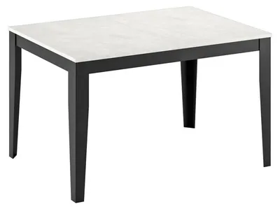 Produktbild von Ausziehbarer Tisch, groß, 130–290 cm, mit weißer Zementmelamin-Tischplatte und schwarzen Metallbeinen – modernes und vielseitiges Designmöbel