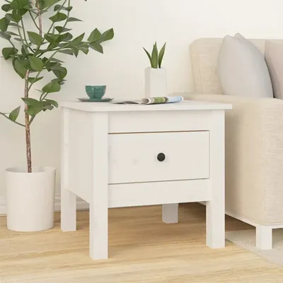 Obrázok produktu pre The Living Store Bočný stolík biely 40x40x39 cm z masívneho borovicového dreva