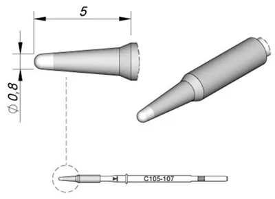 Obrázok produktu pre JBC spájkovací hrot série C105, okrúhly tvar, C105107/Ø 0,8 mm, rovný C105107