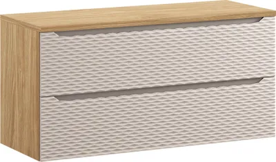 Zdjęcie produktu dla Szafka Łazienkowa 120 Cm – Dąb Olejowany Z Beżowym Frontem 3D + Blat Mdf