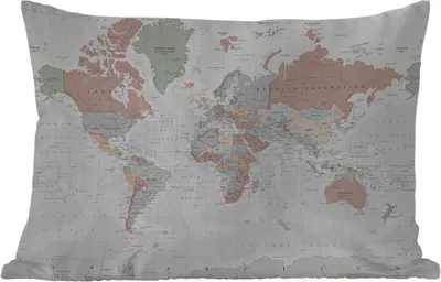 Produktbild von MuchoWow® Outdoor Kissen - Weltkarte - Vintage - Pastell - Erde - Grau - Pädagogisch - 60x40 cm - Wetterfest - Lounge Kissen - Zierkissen - Kissen für Innenräume