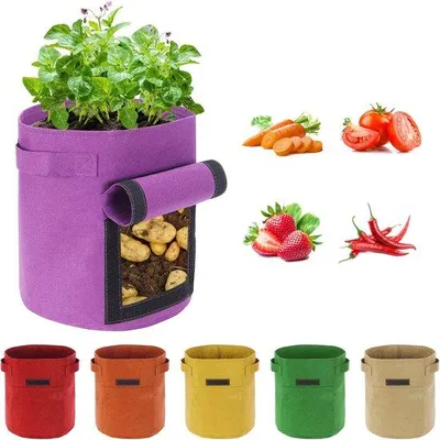 Image de Ensemble de 6 sacs de plantation Unyqoos® de 38 litres, avec fenêtre transparente et poignées de transport, fabriqués en feutre respirant – idéaux pour les balcons, les terrasses et les jardins, parfaits pour les pommes de terre, les tomates et les fleurs