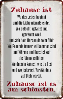 Produktbild von vianmo Blechschild 18x12 cm Zuhause ist am schönsten Geschenk Spruch Zitat