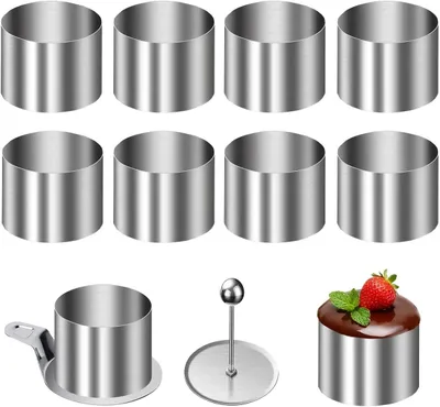 Imagen del producto de Moldes para mini pasteles y postres, de acero inoxidable, 10 unidades, diámetro de 8 cm