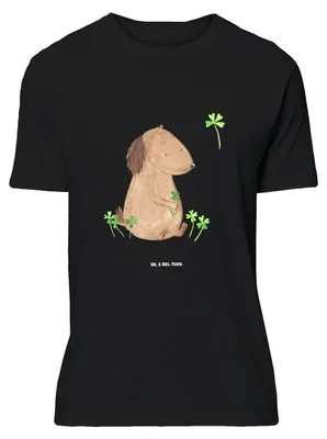 Produktbild von Mr. & Mrs. Panda Größe M T-Shirt Hund Kleeblatt - Schwarz - Geschenk, Tshirt, Achtsamkeit, mit Spruch, Glück, Shirt, Viel, Sprüche, Herren
