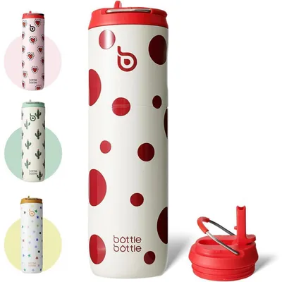 Obrázok produktu pre Izolovaná fľaša na pitie s objemom 750 ml, s brčkom, viečkom a rúčkou – bez úniku, bez BPA, dvojitá stena