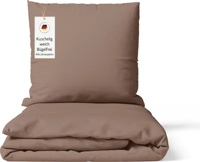 Produktbild von Bettwäsche 135x200 cm Braun 2-teilig einfarbig Mikrofaser Bettbezug mit Kissenbezug 80x80 cm – bügelfrei & hautfreundlich
