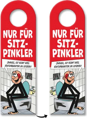 Produktbild von Bitte im Sitzen pinkeln Türhänger im Comic-Stil in rot