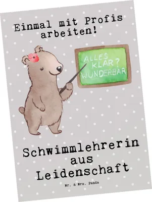 Produktbild von Mr. & Mrs. Panda Postkarte Schwimmlehrerin Leidenschaft - Grau Pastell - Geschenk, Ansichtskarte, Schwimmbad, Lustig, Postkarten, Beruf, Schwimmverein, Ansichtskarten