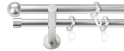 Produktbild von SN Deco Gardinenstange Straßburg, 19 mm, 2-läufig, Stahl, Komplett-Set mit Ringen, Auflageträger, 360 cm, chrom matt
