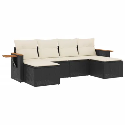 Produktbild von vidaXL 6-tlg. Garten-Sofagarnitur mit Kissen Schwarz Poly Rattan