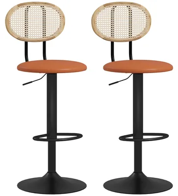 Image de Lot de 2 tabourets de bar chaises de bar hauteur ršŠglable avec dossier en rotin et repose-pieds, marron