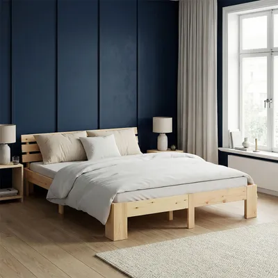 Produktbild von Homestyle4u Holzbett 180x200 Doppelbett mit Lattenrost Natur Kiefer Massivholz