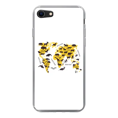 Produktbild von MuchoWow® Handyhülle Schutzhülle Hülle für iPhone SE 2022 Weltkarte - Tiere - Gelb Silikon Softcase Handy Hülle - Schutzhülle