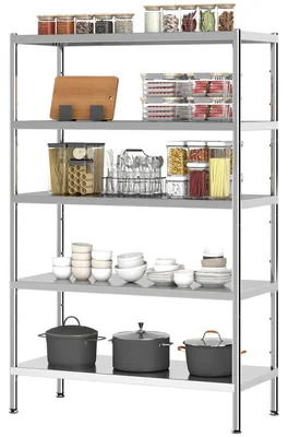Produktbild von 5-stufiges Kš¹chenregal, 13-fach h?henverstellbar, Edelstahl, 91 x 40 x 139 cm, silber