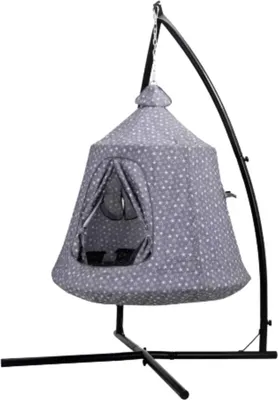 Produktbild von Egg Hängesessel für Kinder – X-Standfuß mit Baumzelt und LED-Strip – Indoor & Outdoor – Metallrahmen – Blau