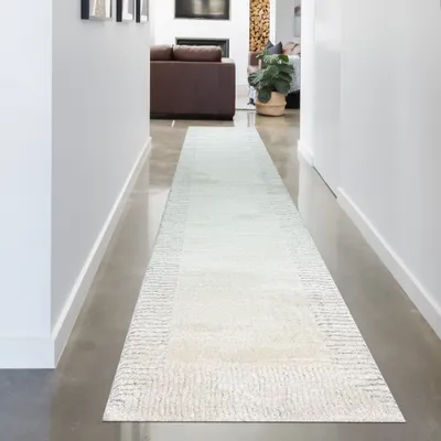 Produktbild von Wohnzimmer Schlafzimmer Teppich Striche weich 3d-effekt creme grau Größe - 80 x 300 cm
