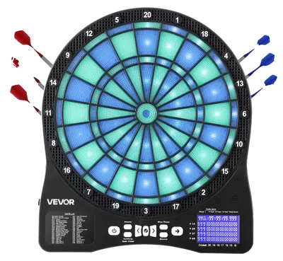 Productafbeelding van VEVOR Elektronische dartbord, e-dartbord met LED-verlichting, 48 spellen en 500 variaties, inclusief 6 dartpijlen met flights en 50 reservepunten, LCD-scherm met cricket-score, geschikt voor 8 spelers