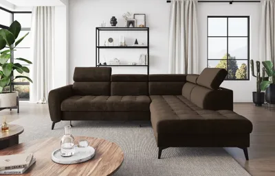 Produktbild von Easy4You Ecksofa BJORN Velvet L-Form Braun – 260x101x215 cm - Schlafsofa mit Bettkasten und Schlaffunktion - Eckcouch mit Stauraum - Verstellbare Kopfstützen – Rechts – Stoff Monolith 29