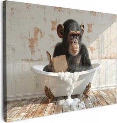 Produktbild von MuchoWow® - Leinwandbilder - Vintage - Affe - Badewanne - Schaumstoff - Tier, Wandbild, Wanddeko Bilder Wohnzimmer, 70x50 cm