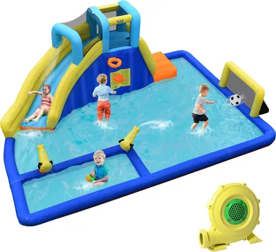 Produktbild von COSTWAY Nadmuchiwany dmuchany zamek ze zjeżdżalnią wodną, centrum zabaw wodnych dmuchany zamek park wodny plac zabaw 525x373x205cm (z dmuchawą)