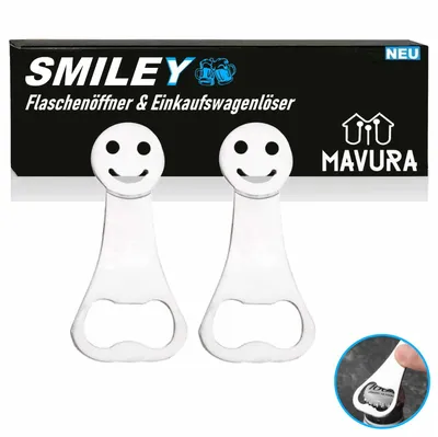 Produktbild von SMILEY Einkaufswagenlöser Einkaufswagenchip abziehbar Flaschenöffner Metall [2x]