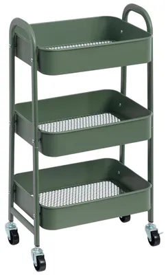 Productafbeelding van Rolwagen serveerwagen keukenwagen - 3 etages - Metaal - 40 x 30 x 70 cm - Groen - Voor keuken, badkamer en kantoor
