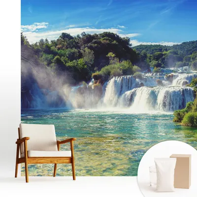 Obrázek produktu pro Samolepicí fototapeta – 250 x 250 cm – tapeta – nástěnná tapeta – nástěnné obrazy – samolepicí fólie – dekorativní fólie – tapetová fólie – stěna – dekorace – obývací pokoj – vodopádová krajina