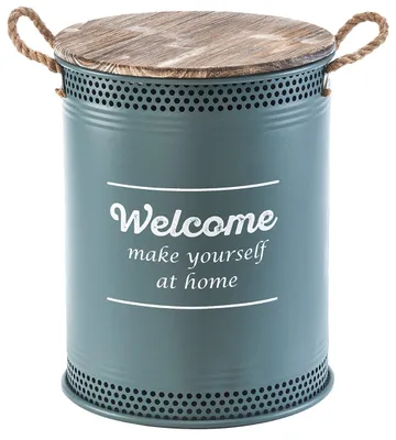 Obrázek produktu pro Koš na prádlo Kobolo WELCOME GREY velikost D 40x51,50 cm z kovu a dřeva - s víkem a držadly Koš na prádlo Úložný box Úložné koše Box