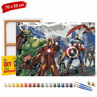 Image de Tableau à peindre par numéros avec cadre « Avengers en action », 70 x 50 cm