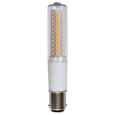 A single LED light bulb with a clear glass tube and a B15d base, set against a white background.
