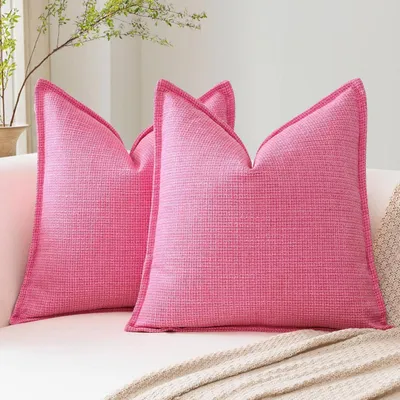 Produktbild von Kissenbezüge 2er Set Leinenoptik 50x50 cm Rosa Rot Versteckter Reißverschluss