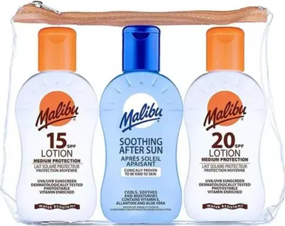 Produktbild von Malibu Reisepaket Sonnenschutzlotionen LSF 15 LSF 20 + After Sun Lotion