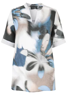 Produktbild von Leinen Schlupfbluse mit floralem Alloverprint und 3/4-Krempelärmeln