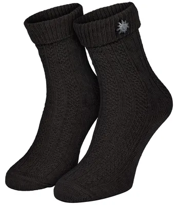 Produktbild von Trachtensocken Schoppersocken für Damen & Herren mit Zopfmuster und Edelweiß-Pin